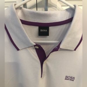 Hugo Boss XL polo shirt New White with Purple.